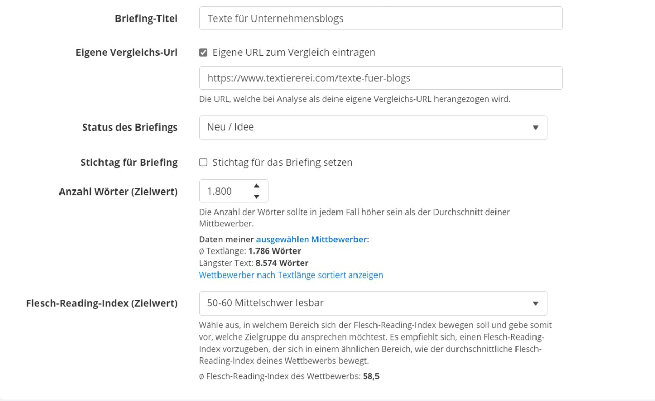 Texte für Blogs Wortumfang